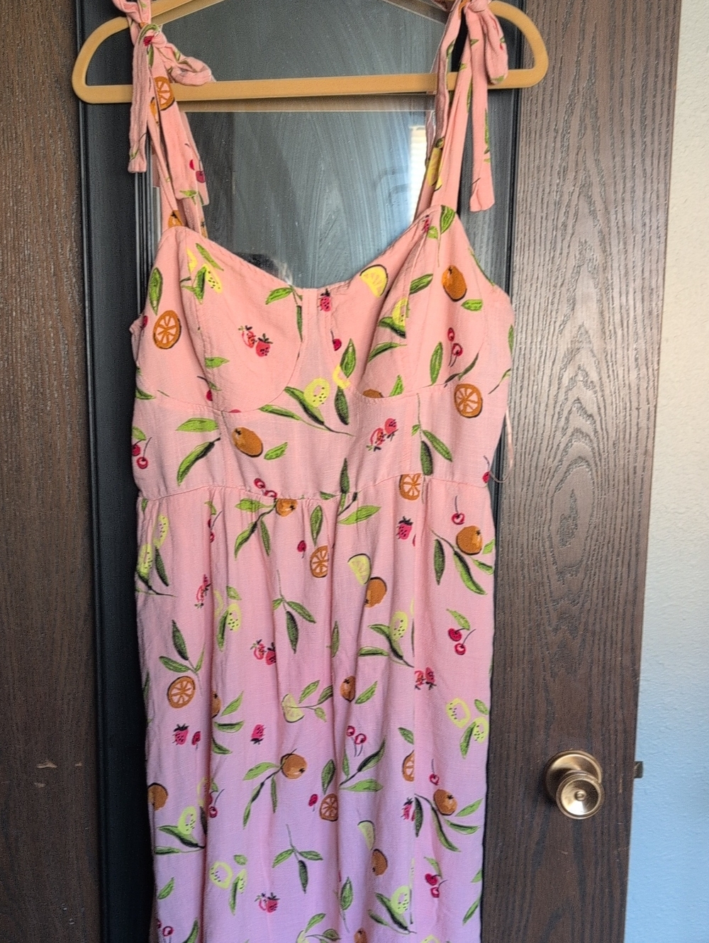 LC Lauren Conrad Pink Fruit Print Tie-Strap Sun Dress